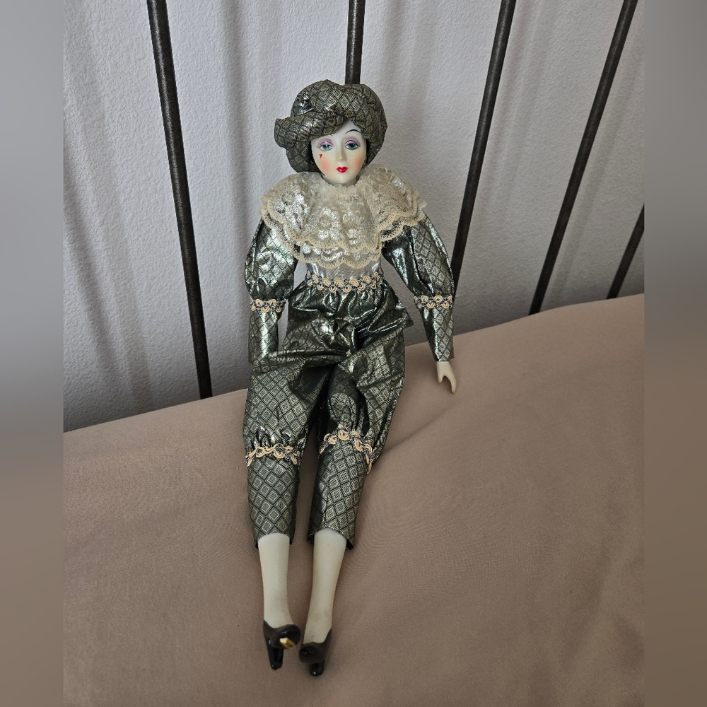 Vintage Jester Harlequin Porcelain Doll
